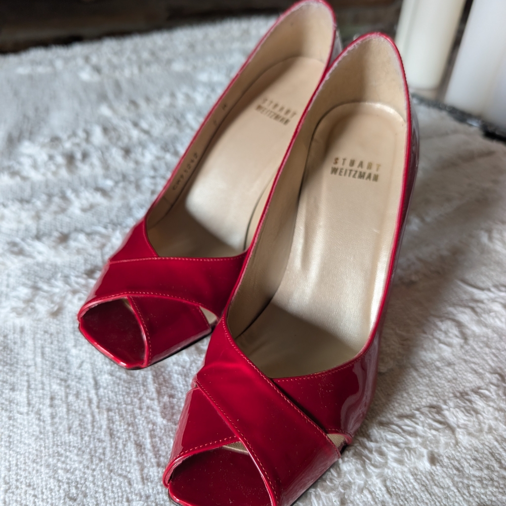 Stuart Weitzman Red Peep Toe Heels